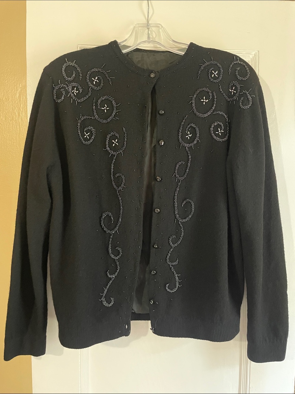 Vintage Black Beaded Cardigan Sweater 50s-60s